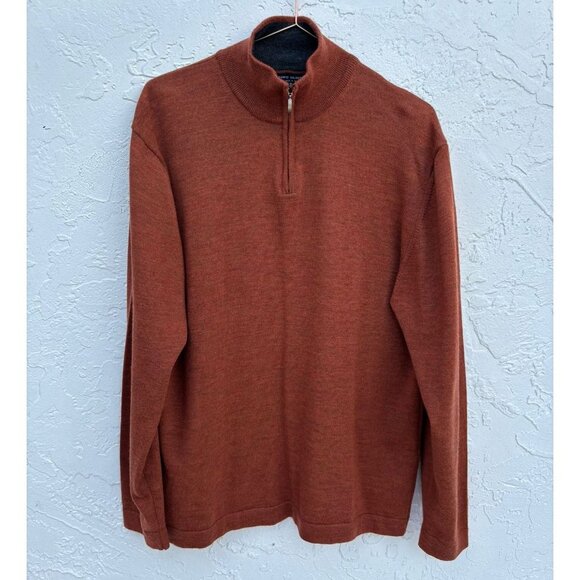 Mario Gilbert Mens  1/4 Zip Turtleneck Sweater Rust Size Large 💯 merino - Picture 1 of 11